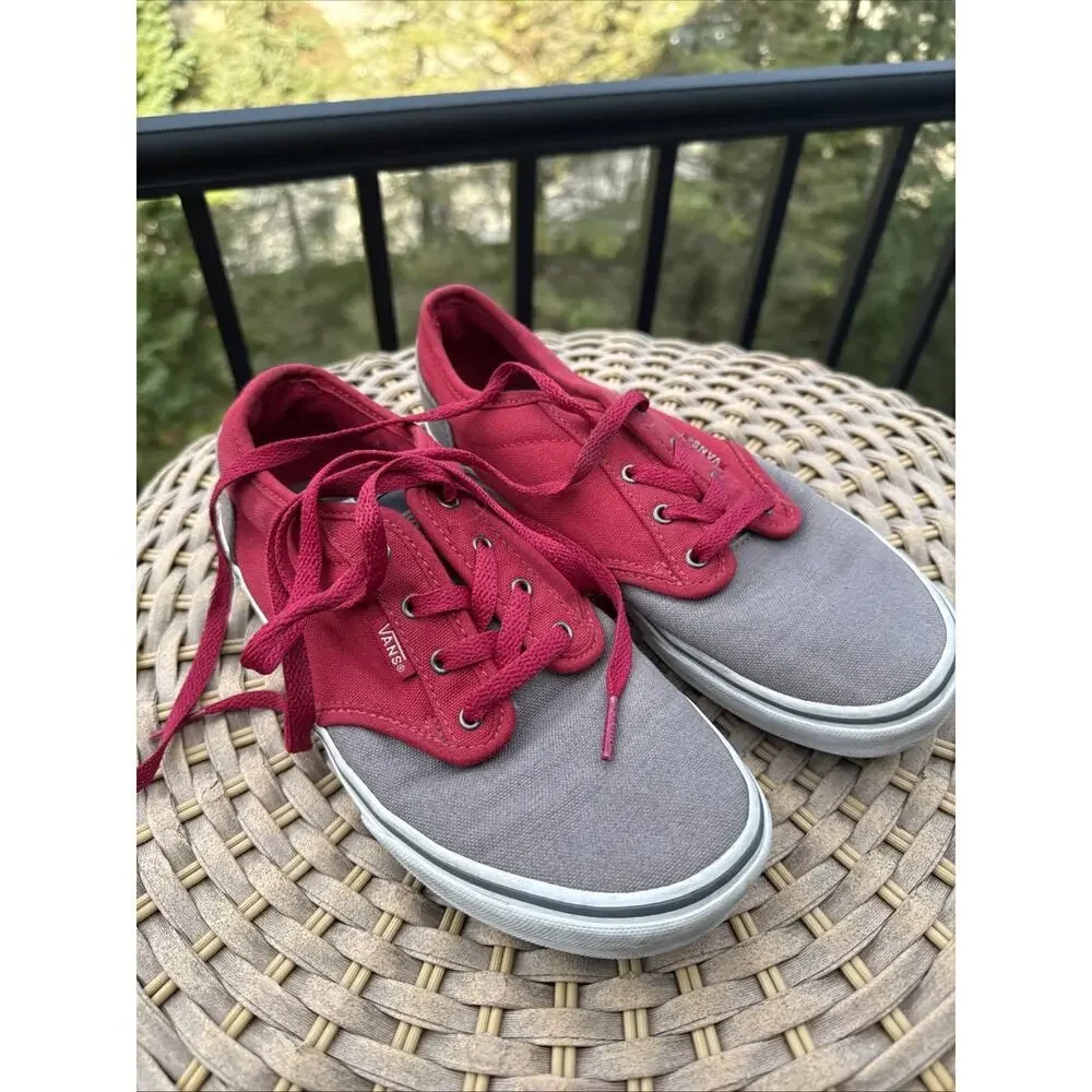 Vans Red and Gray Lace Up Sneakers Youth 5.5 Kids EU 37 UK 4.5 Shoes Kicks
